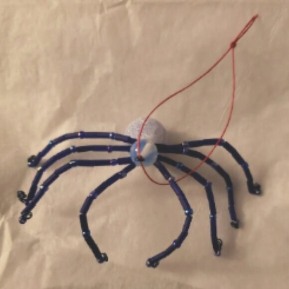 Handmade Dark Blue Beaded Christmas Spider Legend Christmas Tree Ornament Boxed - Picture 1 of 5